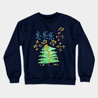 Christmas Tree with snowflakes and fireworks Crewneck Sweatshirt